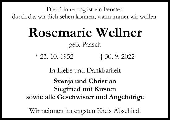 Traueranzeigen Von Rosemarie Wellner Trauer Anzeigen De