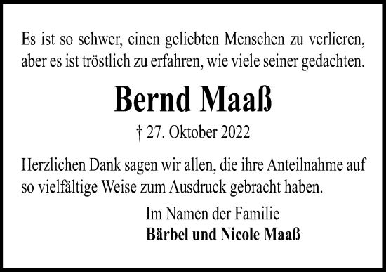 Traueranzeigen Von Bernd Maa Trauer Anzeigen De