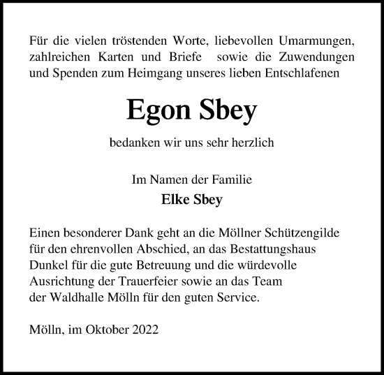 Traueranzeigen Von Egon Sbey Trauer Anzeigen De