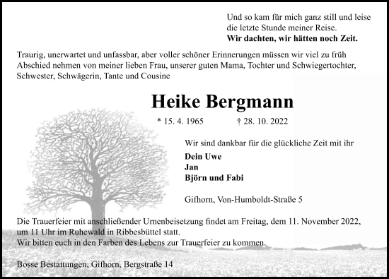 Traueranzeigen Von Heike Bergmann Trauer Anzeigen De