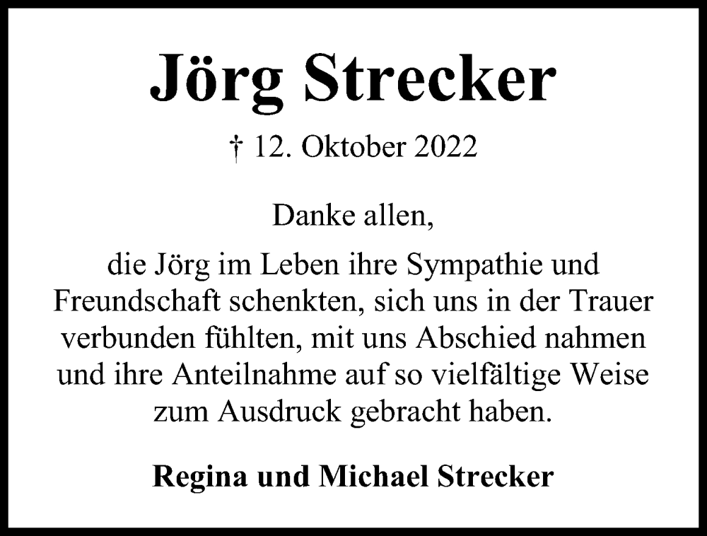 Traueranzeigen Von J Rg Strecker Trauer Anzeigen De