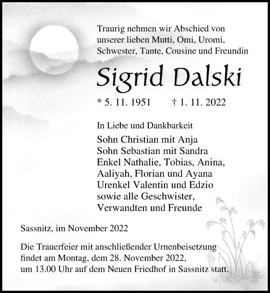 Traueranzeigen Von Sigrid Dalski Trauer Anzeigen De