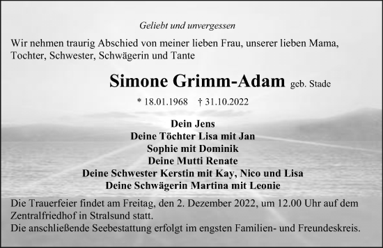 Traueranzeigen Von Simone Grimm Adam Trauer Anzeigen De