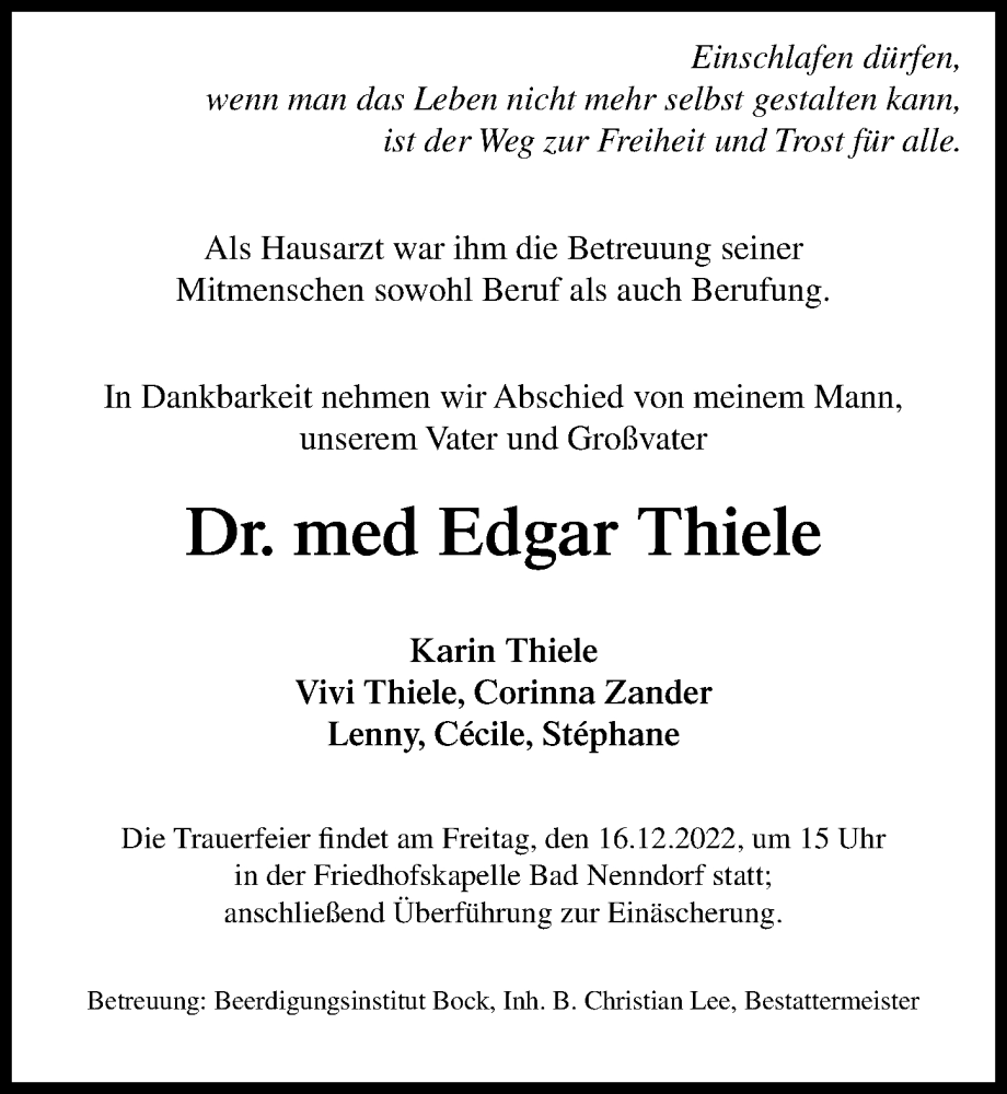 Traueranzeigen Von Edgar Thiele Trauer Anzeigen De