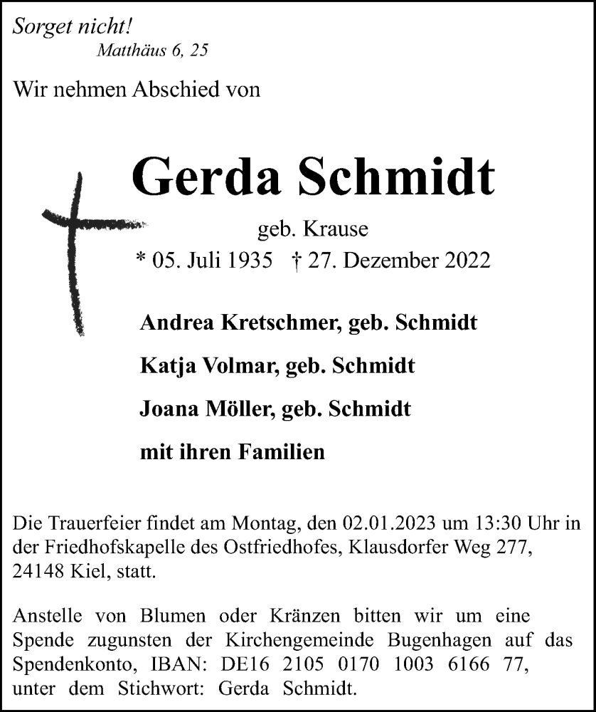 Traueranzeigen Von Gerda Schmidt Trauer Anzeigen De