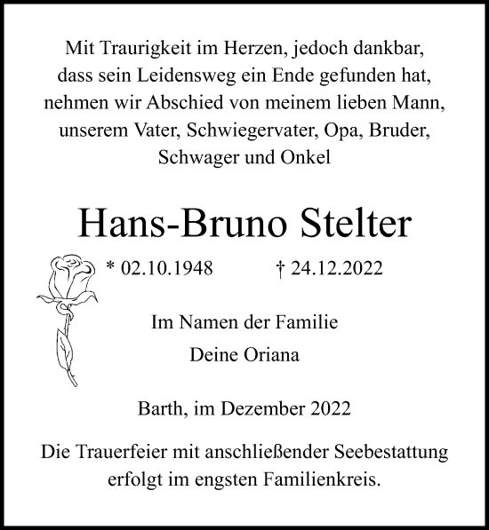 Traueranzeigen Von Hans Bruno Stelter Trauer Anzeigen De