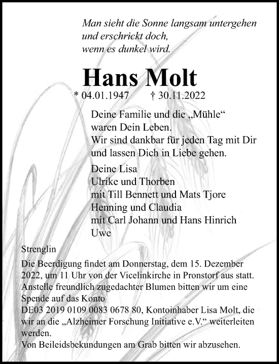 Traueranzeigen Von Hans Molt Trauer Anzeigen De