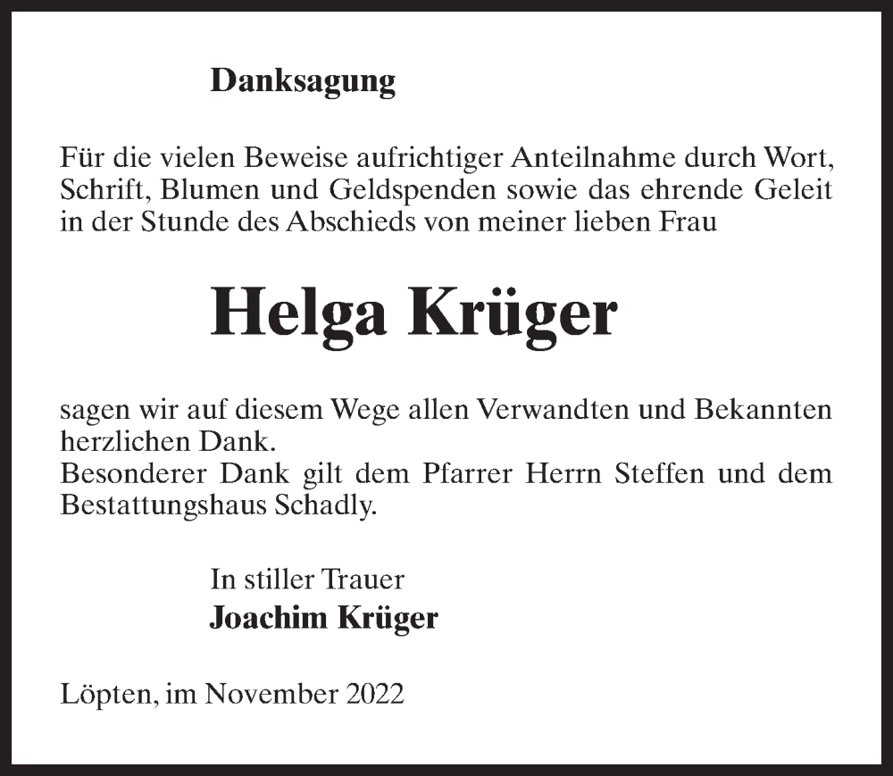 Traueranzeigen Von Helga Kr Ger Trauer Anzeigen De