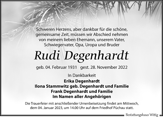 Traueranzeigen Von Rudi Degenhardt Trauer Anzeigen De