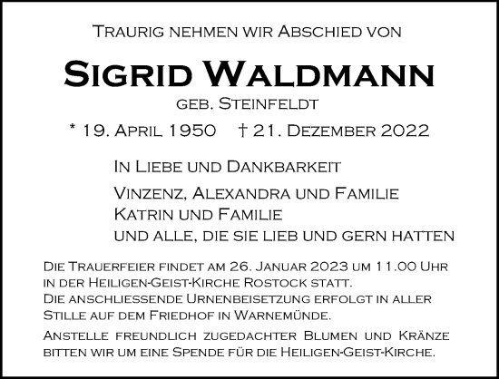 Traueranzeigen Von Sigrid Waldmann Trauer Anzeigen De