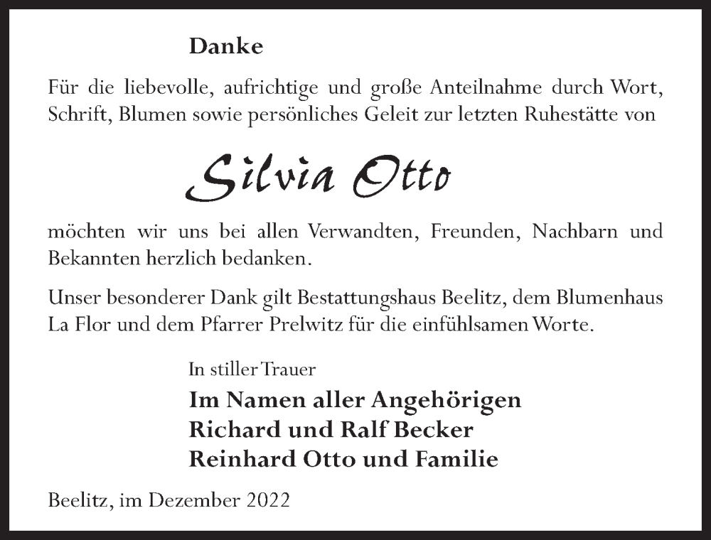 Traueranzeigen Von Silvia Otto Trauer Anzeigen De