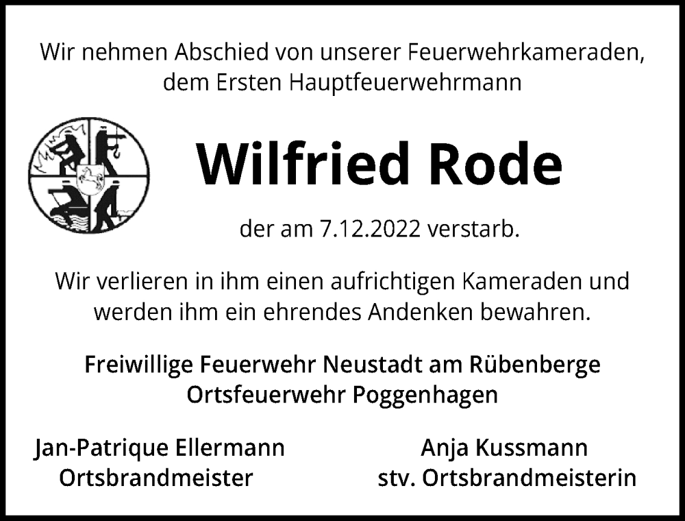 Traueranzeigen Von Wilfried Rode Trauer Anzeigen De