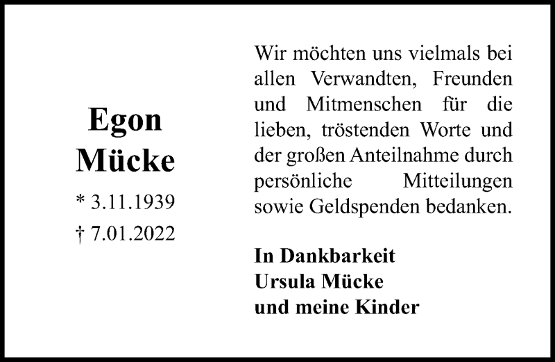 Traueranzeigen von Egon Mücke trauer anzeigen de