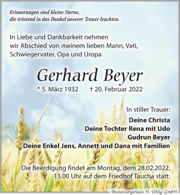 Traueranzeigen Von Gerhard Beyer Trauer Anzeigen De