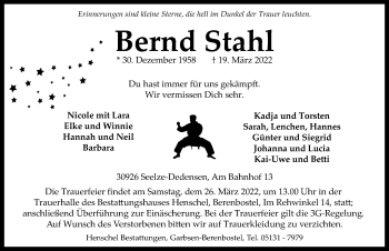 Traueranzeigen Von Bernd Stahl Trauer Anzeigen De