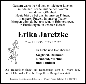 Traueranzeigen Von Erika Jaretzke Trauer Anzeigen De