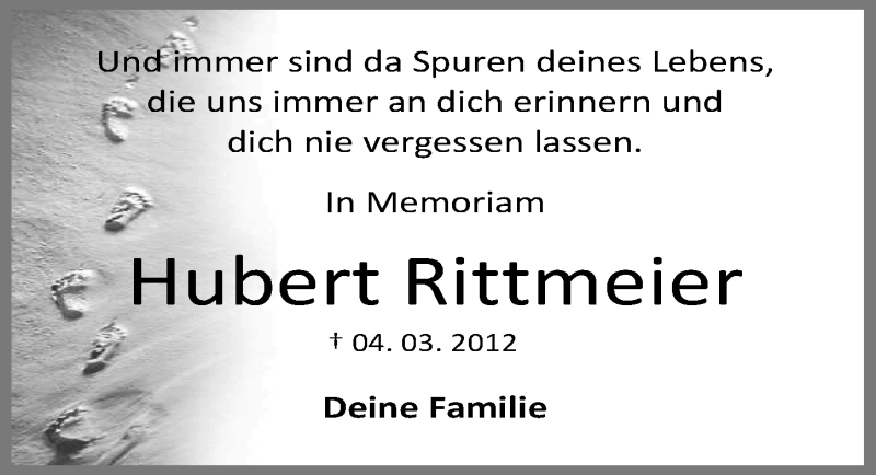 Traueranzeigen Von Hubert Rittmeier Trauer Anzeigen De