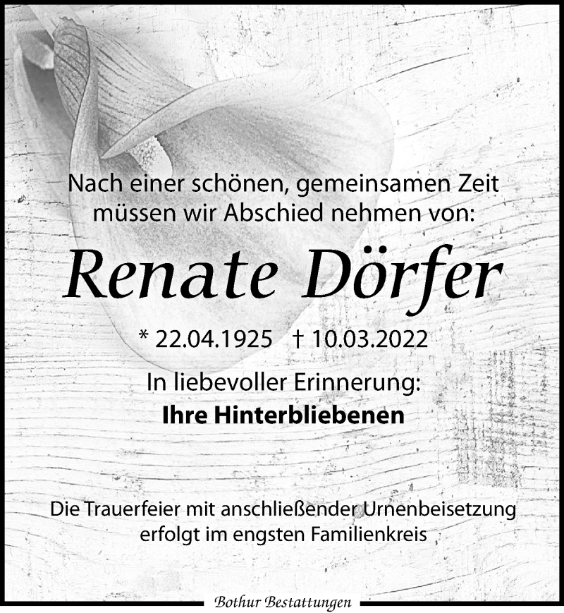 Traueranzeigen von Renate Dörfer trauer anzeigen de