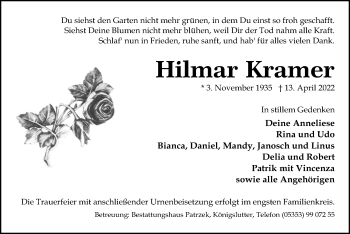 Traueranzeigen Von Hilmar Kramer Trauer Anzeigen De