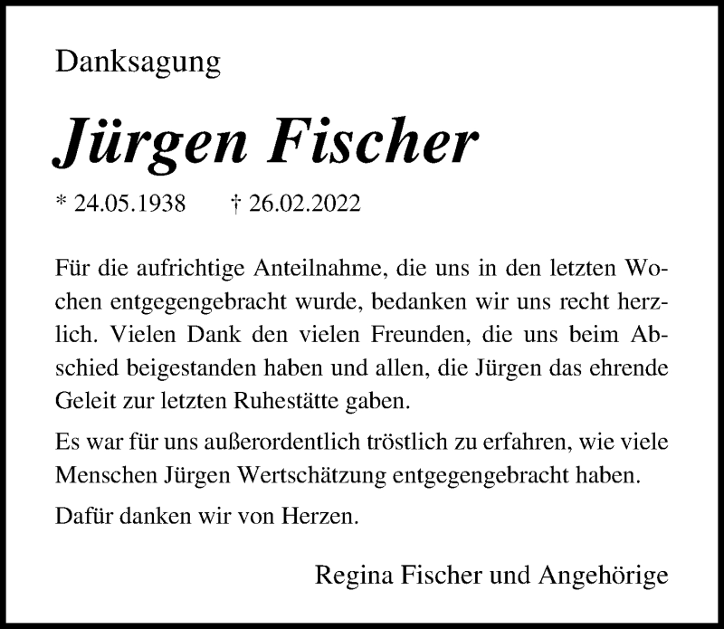 Traueranzeigen Von J Rgen Fischer Trauer Anzeigen De