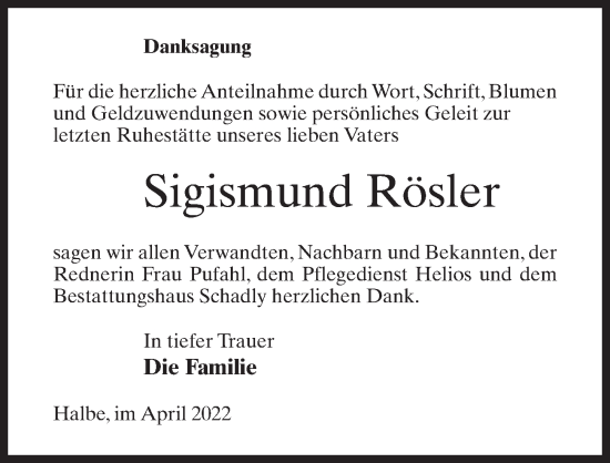 Traueranzeigen von Sigismund Rösler trauer anzeigen de