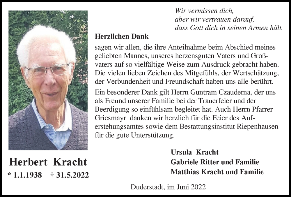 Traueranzeigen Von Herbert Kracht Trauer Anzeigen De