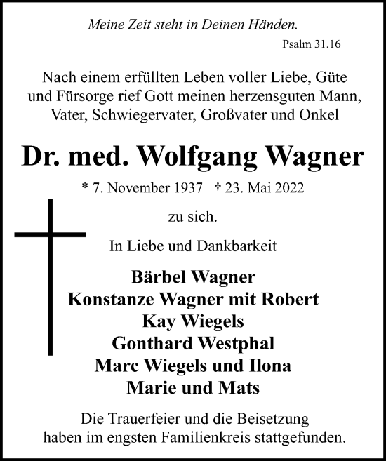 Traueranzeigen Von Wolfgang Wagner Trauer Anzeigen De