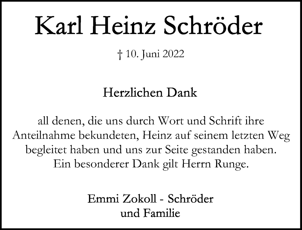 Traueranzeigen von Karl Heinz Schröder trauer anzeigen de