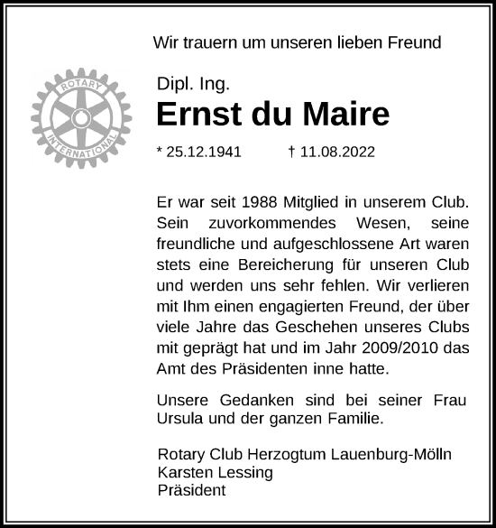 Traueranzeigen Von Ernst Du Maire Trauer Anzeigen De