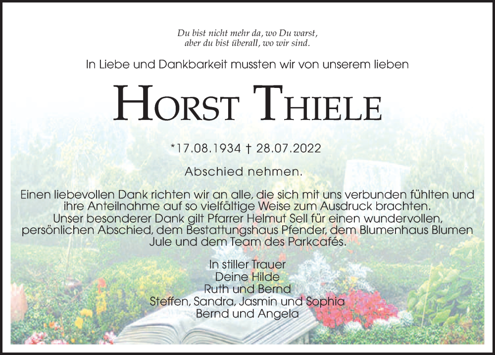 Traueranzeigen Von Horst Thiele Trauer Anzeigen De