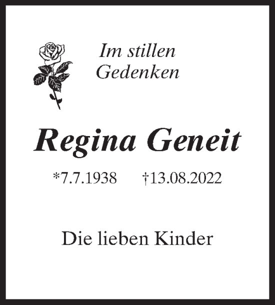 Traueranzeigen Von Regina Geneit Trauer Anzeigen De