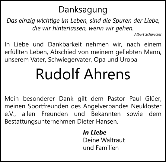 Traueranzeigen Von Rudolf Ahrens Trauer Anzeigen De