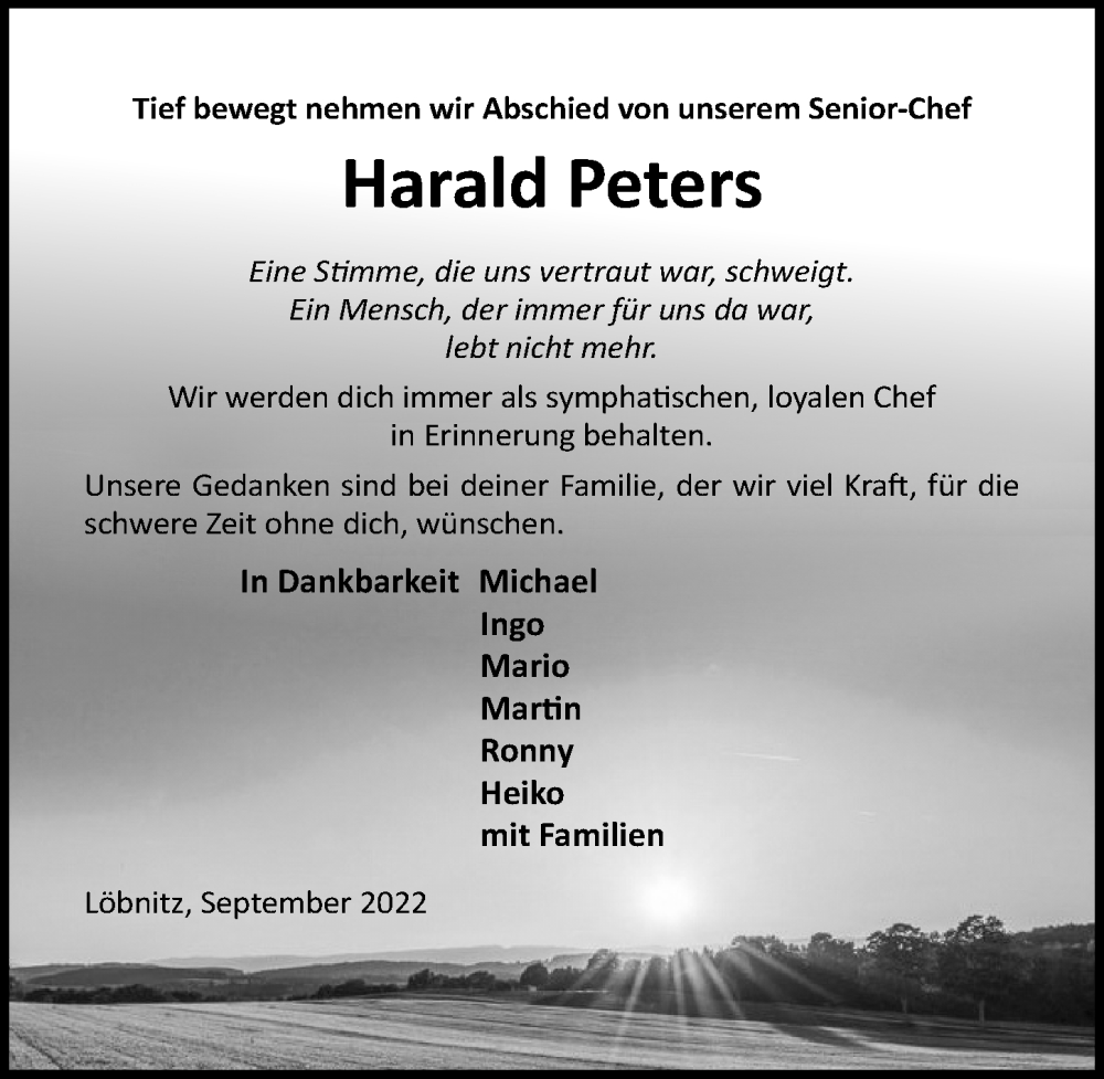 Traueranzeigen Von Harald Peters Trauer Anzeigen De