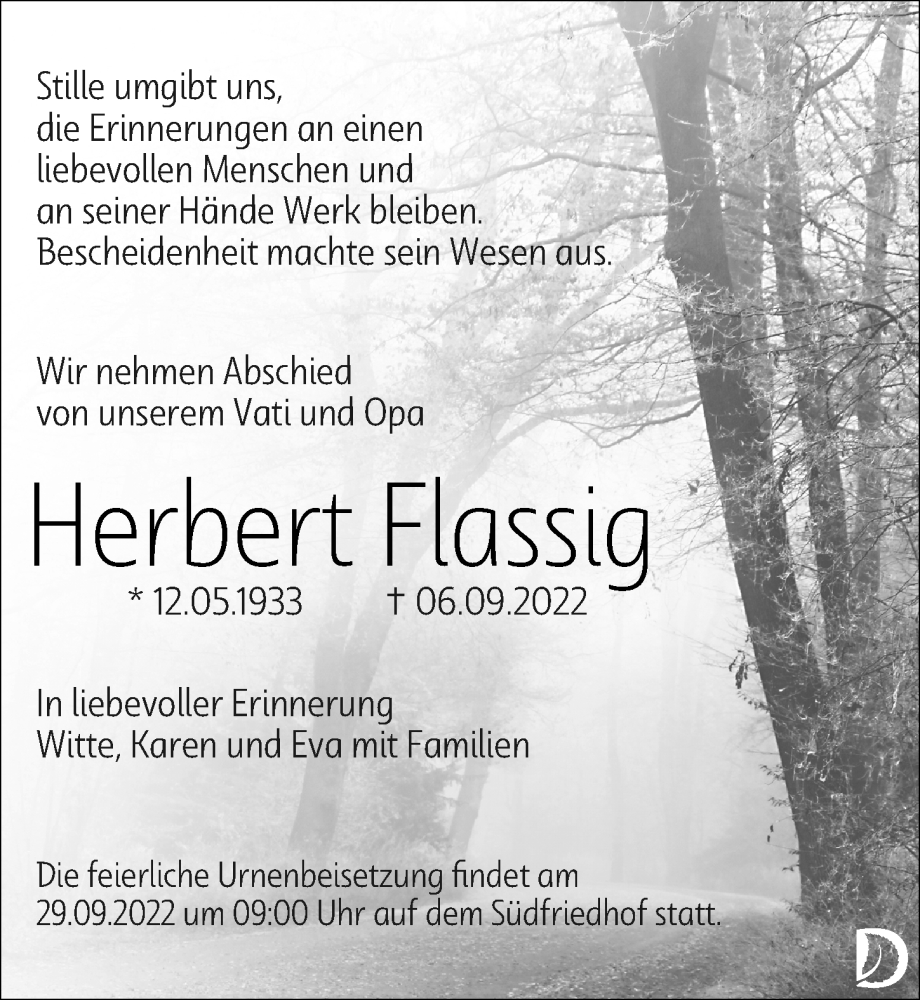 Traueranzeigen Von Herbert Flassig Trauer Anzeigen De