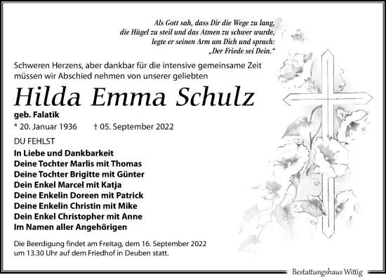 Traueranzeigen Von Hilda Emma Schulz Trauer Anzeigen De