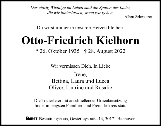 Traueranzeigen Von Otto Friedrich Kielhorn Trauer Anzeigen De