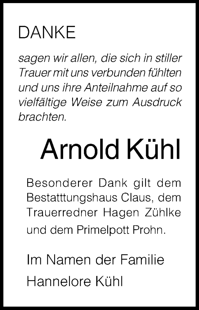 Traueranzeigen von Arnold Kühl trauer anzeigen de