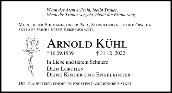 Traueranzeigen Von Arnold K Hl Trauer Anzeigen De