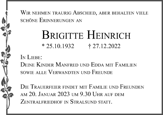 Traueranzeigen Von Brigitte Heinrich Trauer Anzeigen De