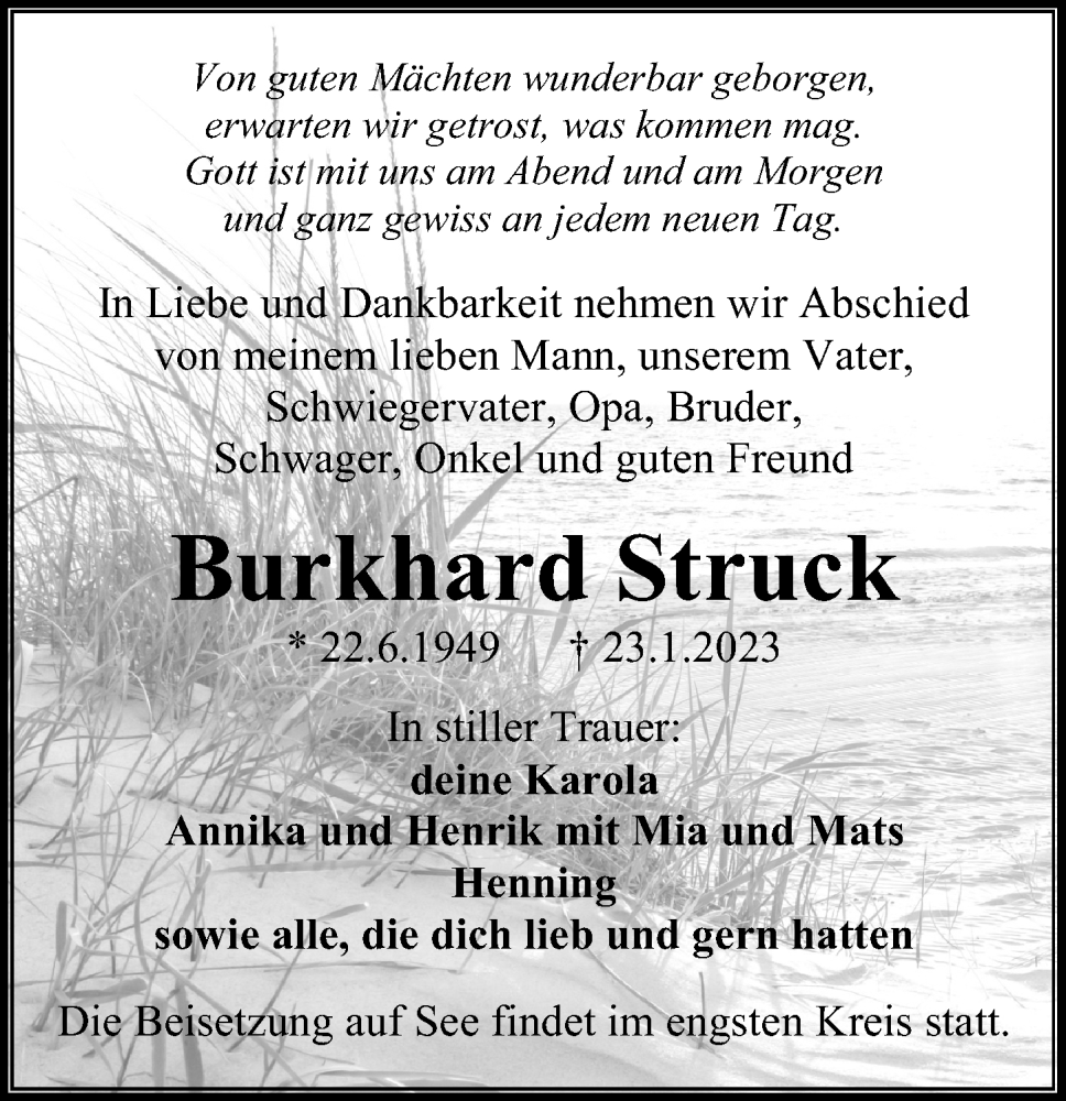 Traueranzeigen Von Burkhard Struck Trauer Anzeigen De