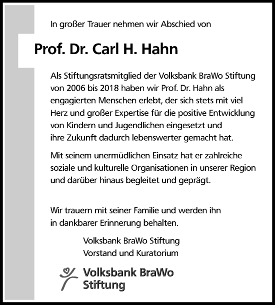 Traueranzeigen Von Carl H Hahn Trauer Anzeigen De