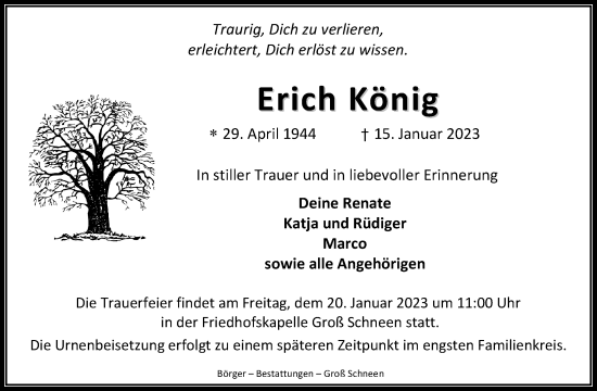 Traueranzeigen Von Erich K Nig Trauer Anzeigen De