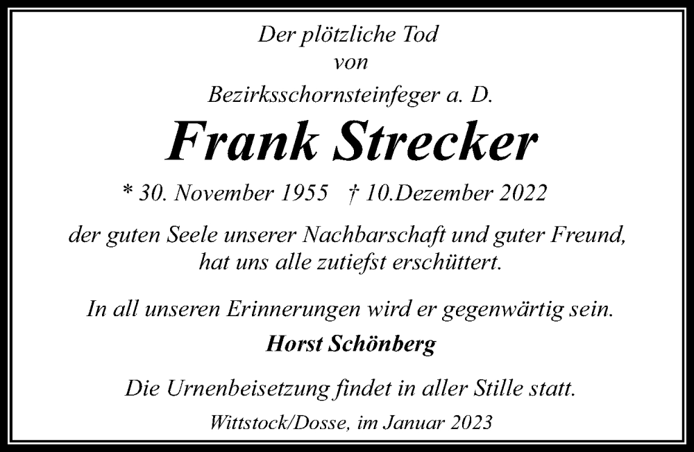 Traueranzeigen Von Frank Strecker Trauer Anzeigen De