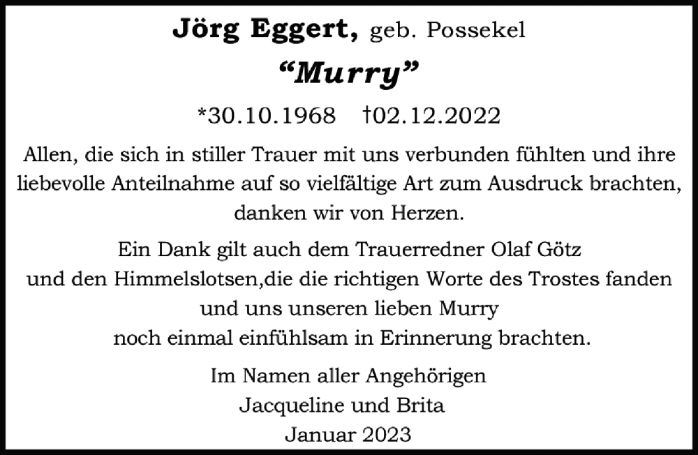 Traueranzeigen von Jörg Eggert trauer anzeigen de