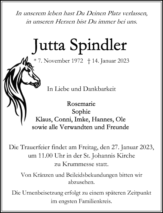 Traueranzeigen Von Jutta Spindler Trauer Anzeigen De