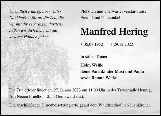 Traueranzeigen Von Manfred Hering Trauer Anzeigen De