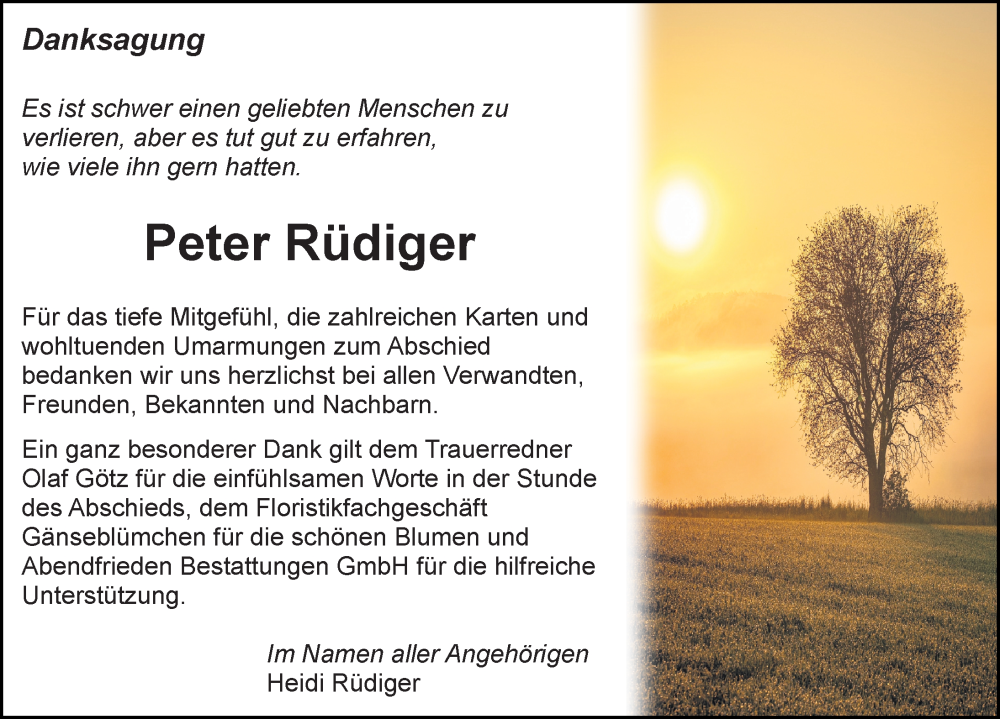 Traueranzeigen von Peter Rüdiger trauer anzeigen de