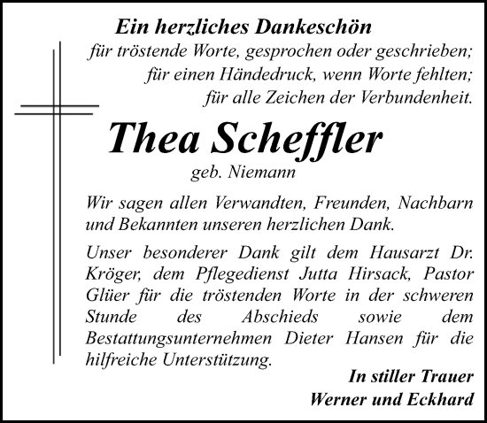 Traueranzeigen Von Thea Scheffler Trauer Anzeigen De