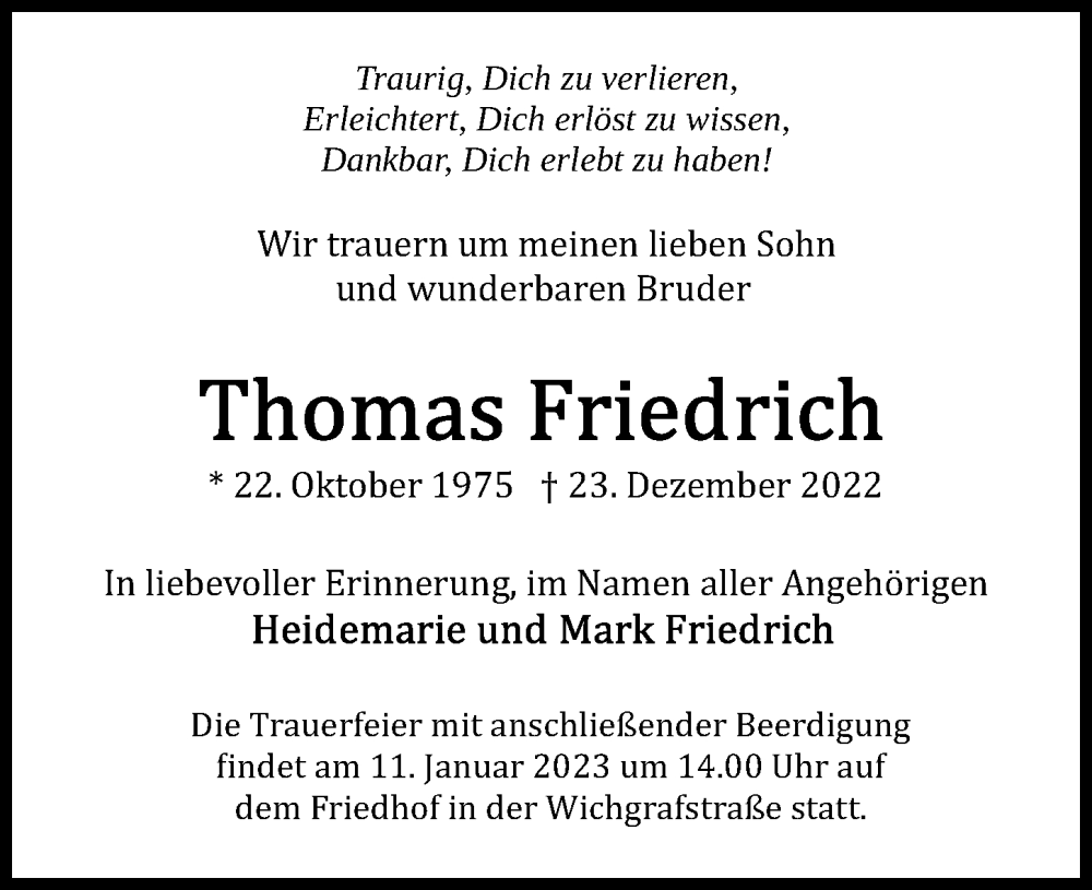 Traueranzeigen Von Thomas Friedrich Trauer Anzeigen De