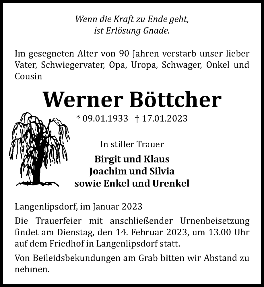 Traueranzeigen Von Werner B Ttcher Trauer Anzeigen De